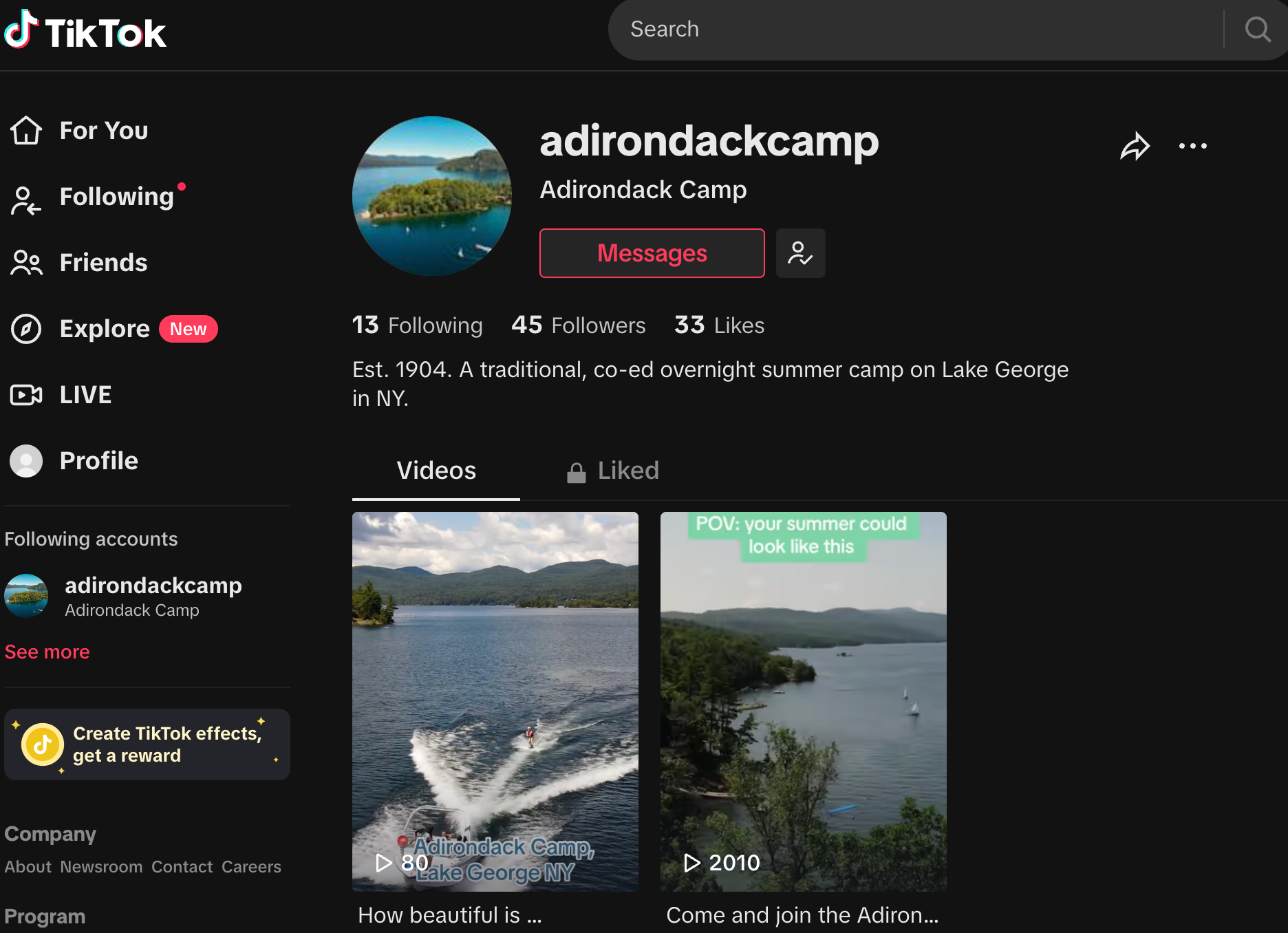 Adirondack Camp Traditional Sleepaway Camp is now on TikTok!