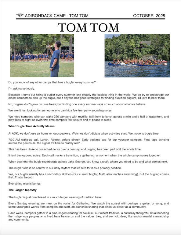 October 2025 Tom Tom: Why We Hire A Camp Bugler Every Summer 