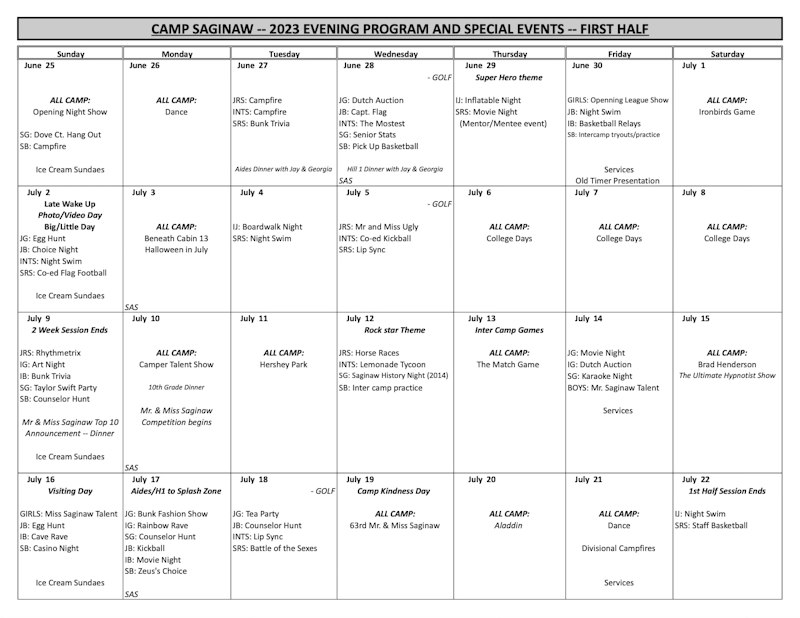 Evening Program 2023! | Camp Saginaw | The Latest News From Camp