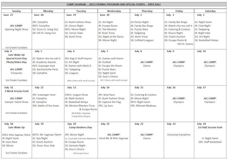 Evening Program | Camp Saginaw | The Latest News From Camp